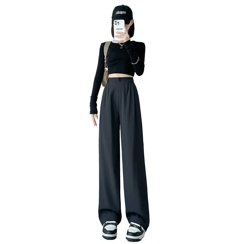 Loose Ice Silk Drape Wide-leg Straight Trousers
