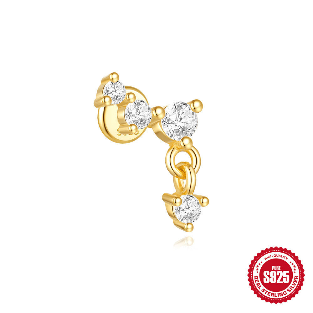 S925 Sterling Silver Moon Diamond Embedded Star Ear Rings