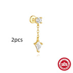 S925 Sterling Silver Geometric Kite Rhinestone-encrusted Chain Tassel Flat Head