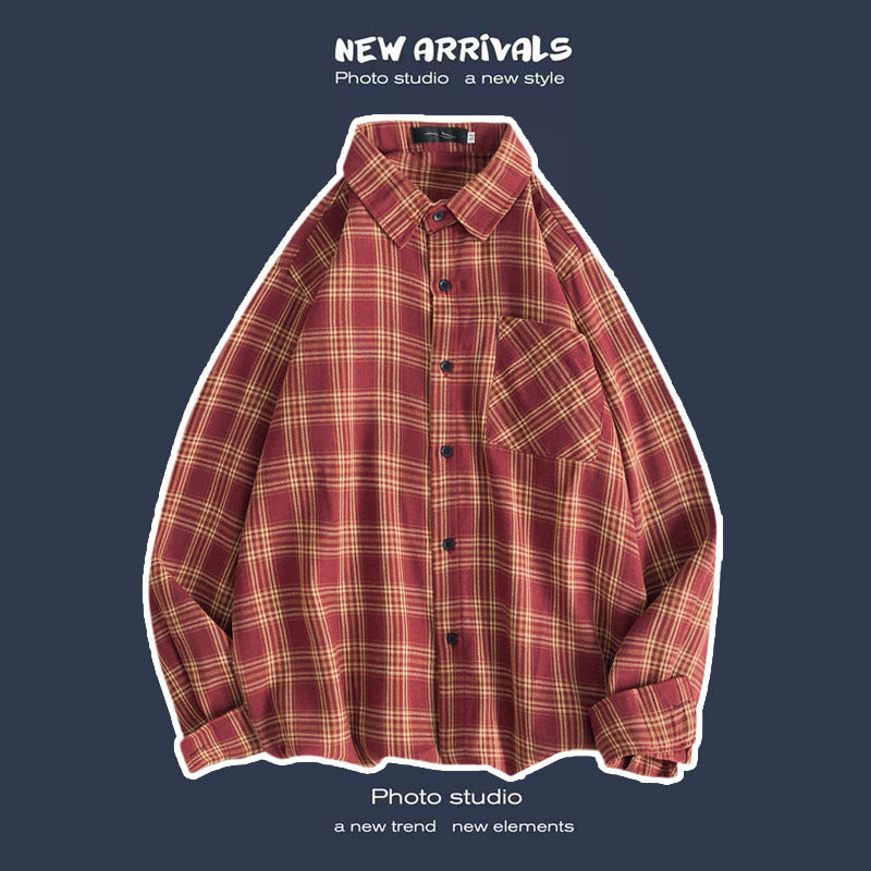 Loose Fashion Personality Men's Retro Plaid Coat