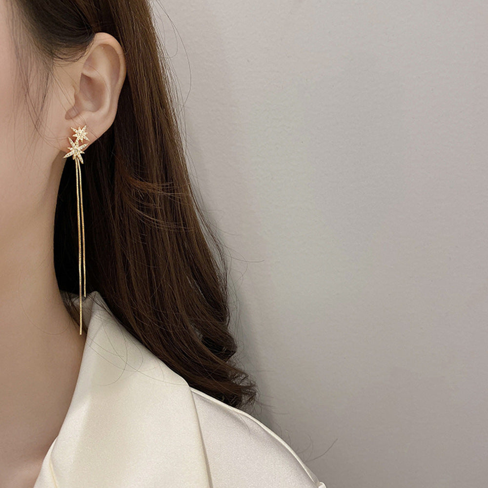 Women's Korean Style Long Tassel Drop Earrings Elegant Lightweight Statement Gold Plated Fashion Jewelry Wholesale