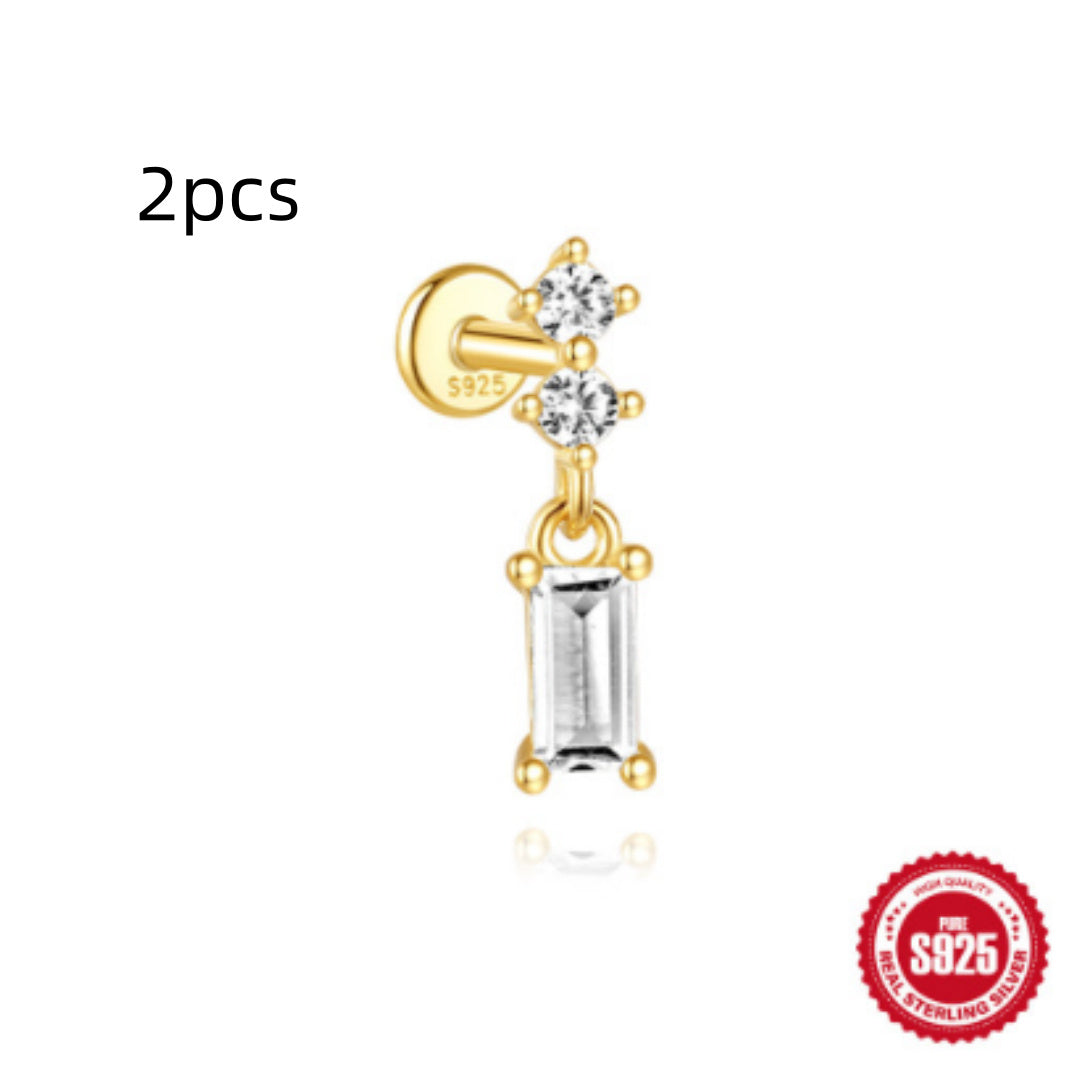 S925 Sterling Silver Water Drop Earrings Flat Spiral Puncture