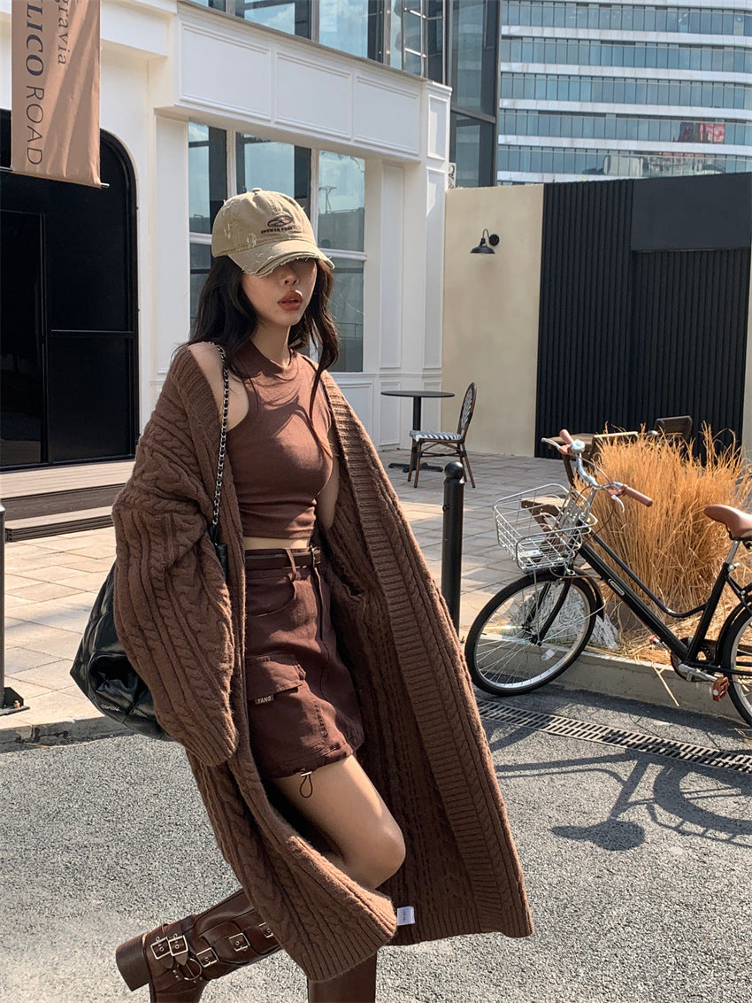 Women's Long Sweater Cardigan Thickened Twist Knitted Coat