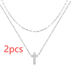 S925 Sterling Silver Double Layer Twin Diamond Cross