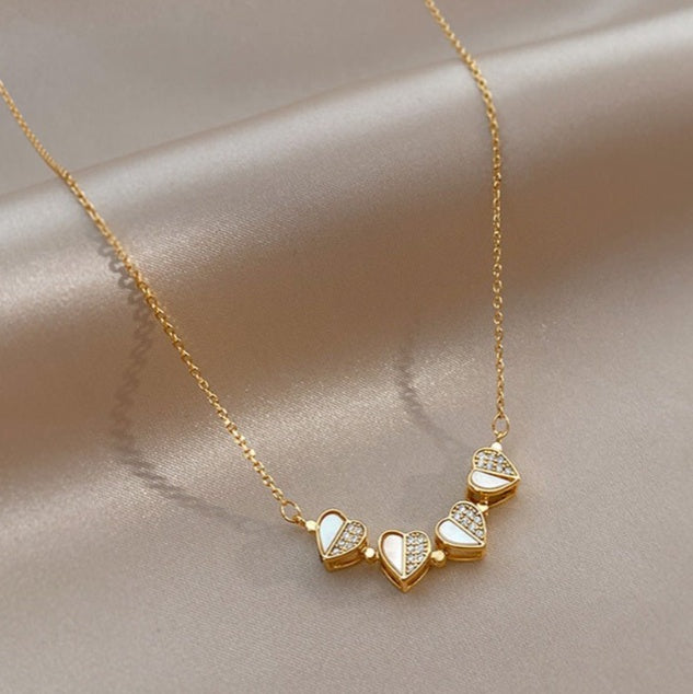 Luxury Four Leaf Clover Pendant Necklace Stainless Steel Crystal Heart Jewelry For Women Gift