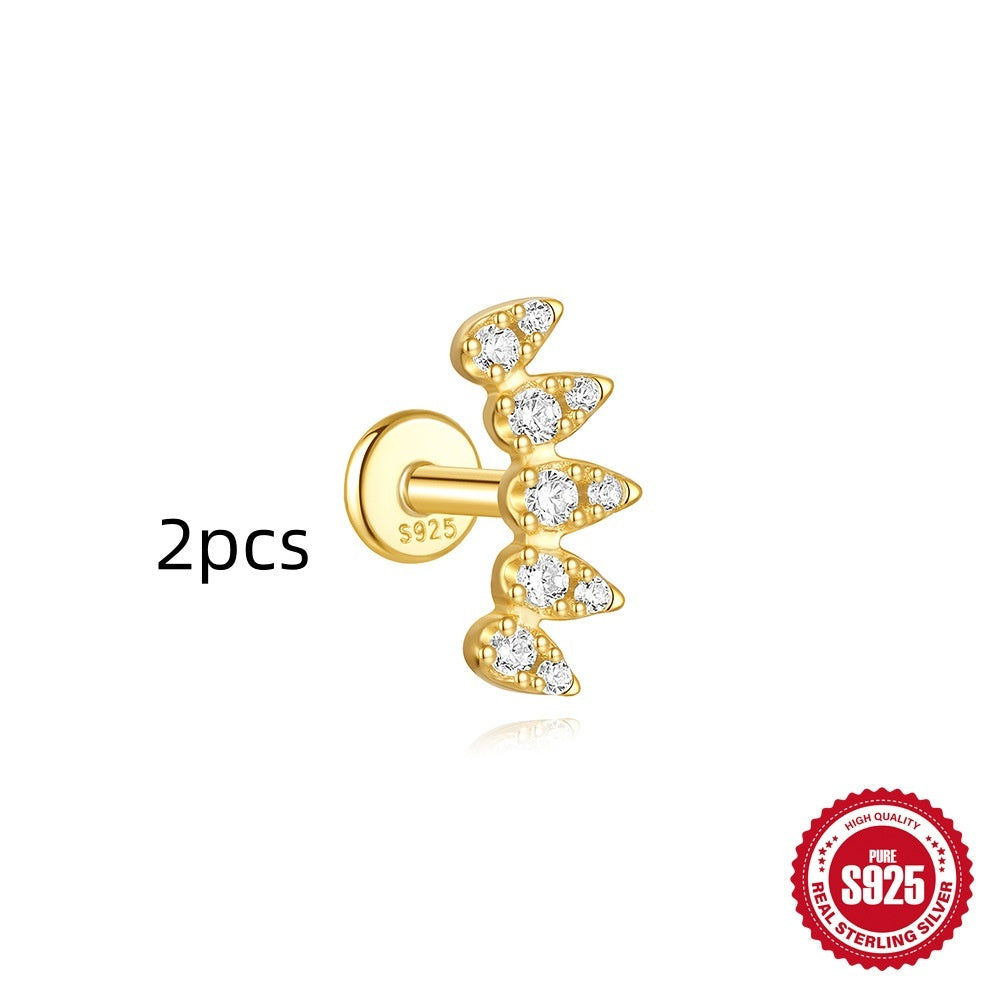 S925 Sterling Silver Geometric Kite Rhinestone-encrusted Chain Tassel Flat Head