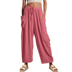 Elastic Pleated High Waist Cotton Linen Wide Leg Pants
