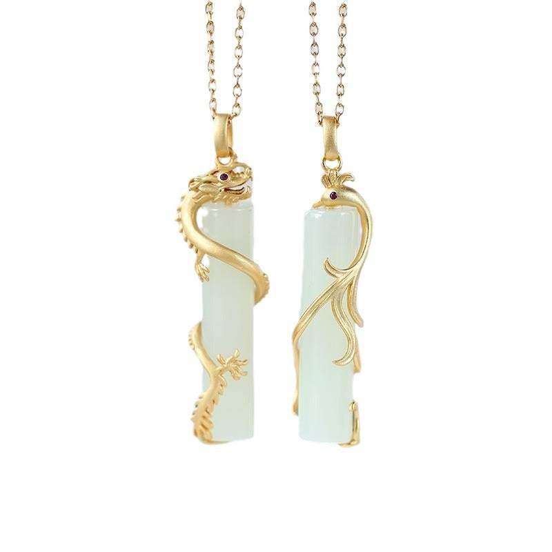 Hetian Jade Prosperity Brought By The Dragon And The Phoenix Pendant