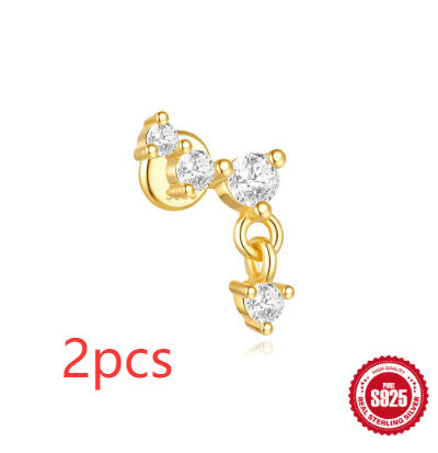 S925 Sterling Silver Moon Diamond Embedded Star Ear Rings