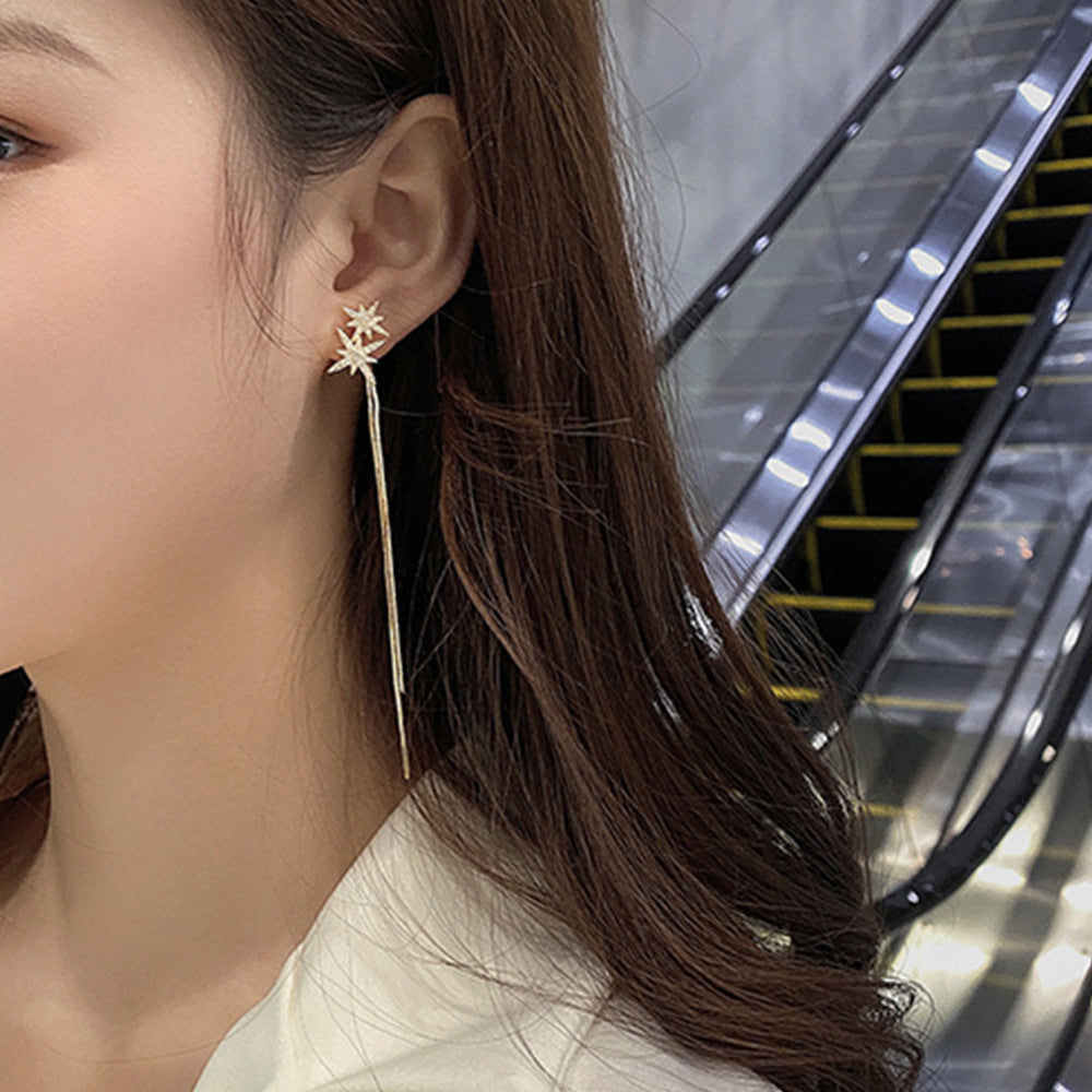 Women's Korean Style Long Tassel Drop Earrings Elegant Lightweight Statement Gold Plated Fashion Jewelry Wholesale