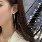 Women's Korean Style Long Tassel Drop Earrings Elegant Lightweight Statement Gold Plated Fashion Jewelry Wholesale