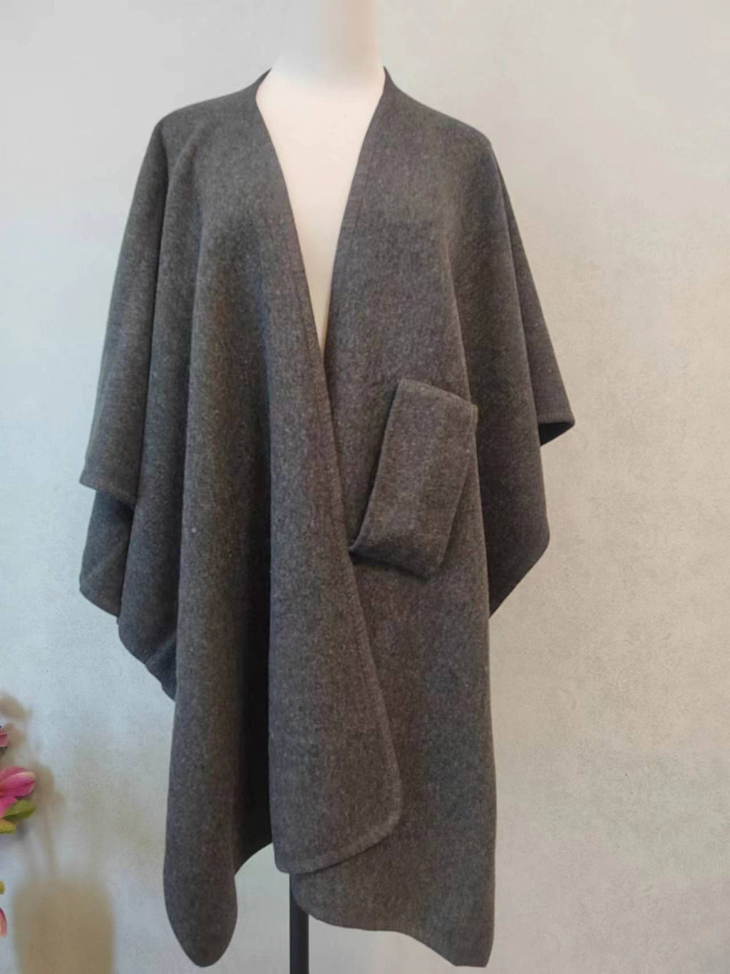Fur Collar Fur Ball Knitted Cardigan Cape And Shawl