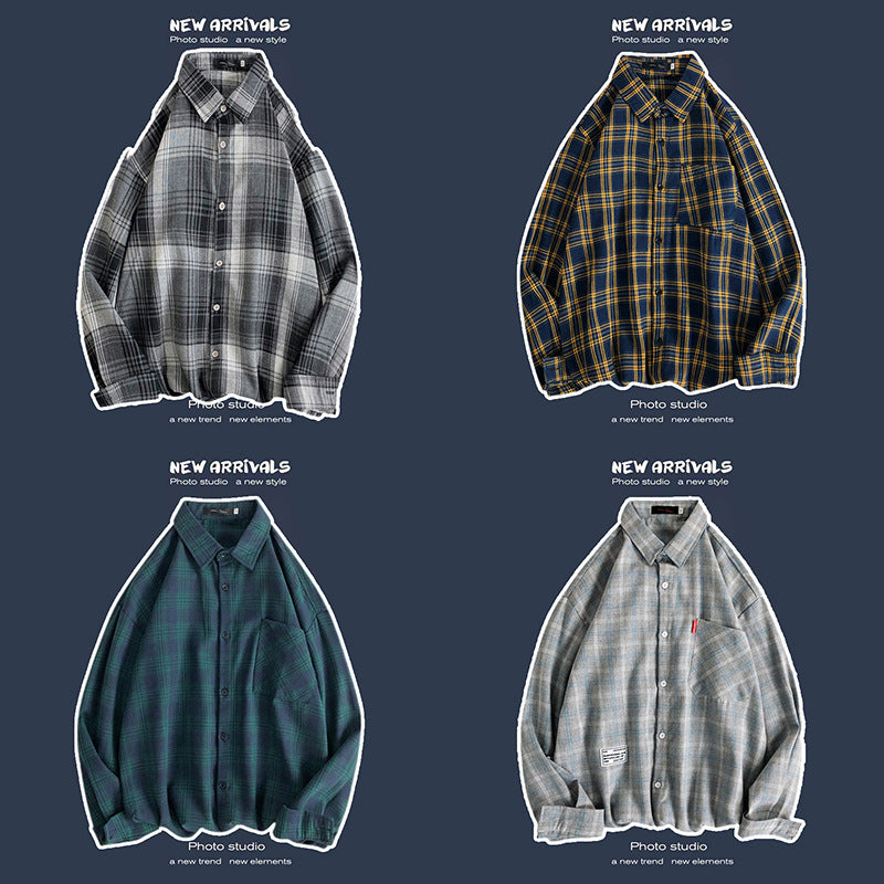 Loose Fashion Personality Men's Retro Plaid Coat