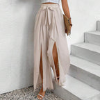 High Waist Wide Leg Women's Fashion Loose Lace-up Slit Casual Pants